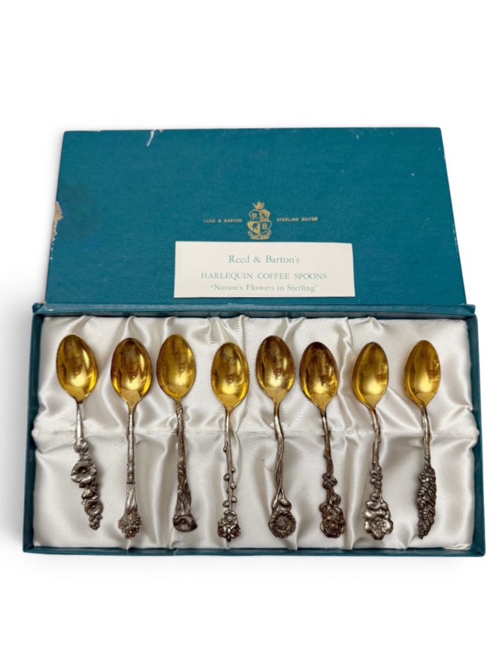 VTG Reed & Barton Harlequin Natures Flowers Sterling Silver Demitasse Spoons Set